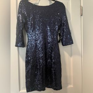 LULUS Long Sleeve Navy Blue Sequin Dress Size Medium